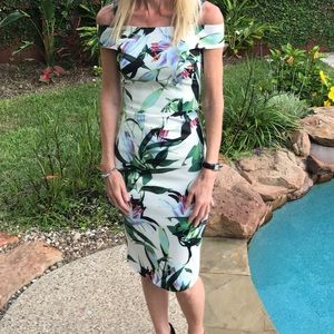 Karen Millen floral matt satin stretch dress